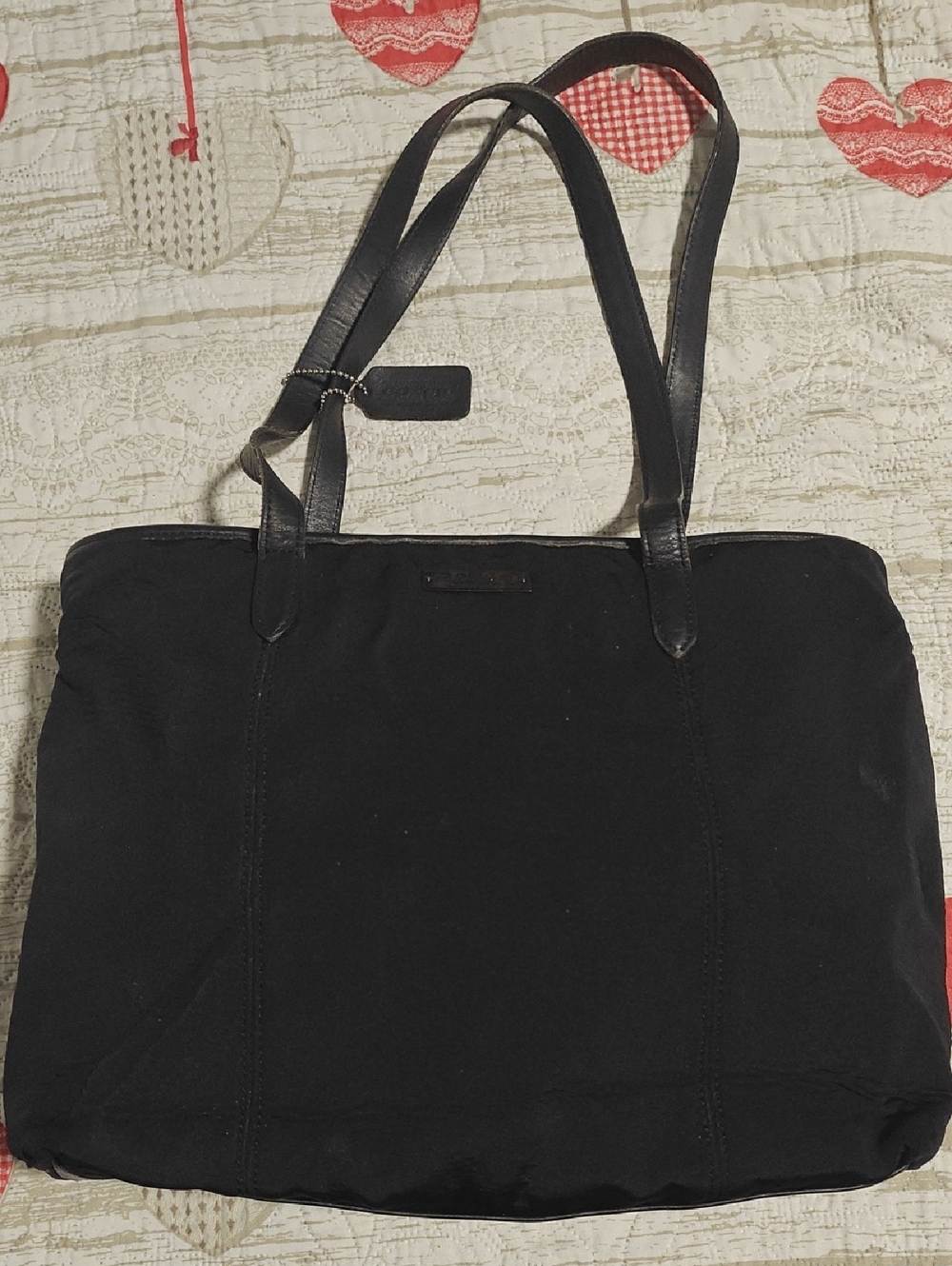Black Canvas Coach Tote Bag with Leather Straps